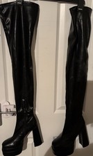 Size 8 Black Thigh High Boots New  5.5” Heel Zipped Ankle