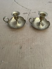 Pair of Vintage Brass Metal Candlestick Lotus Flower Chamber Candle Stick Holder