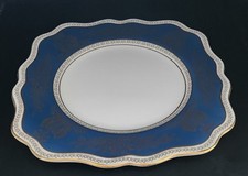 WEDGWOOD BONE CHINA BLUE & GOLD COLUMBIA SQUARE FLUTED DESSERT CAKE PLATE