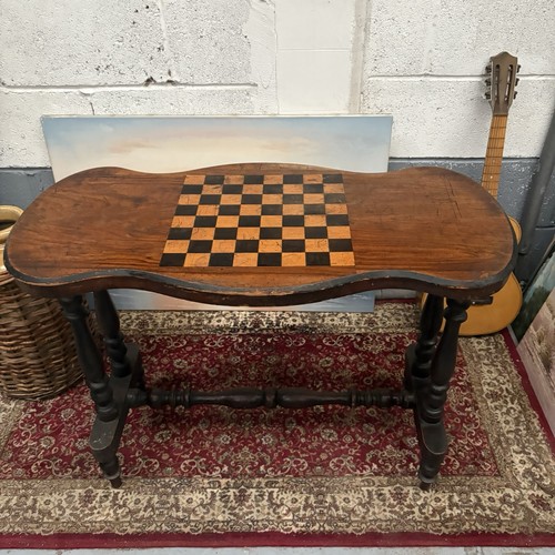Antique wood chessboard table - wood,