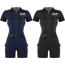 Women Police Fancy Dress Policewomen Uniform Jumpsuit with Belt and Purse Outfit