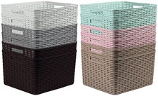 2 x Large Rattan Storage Basket Home Office Plastic Container Box (18L or 28.5L)