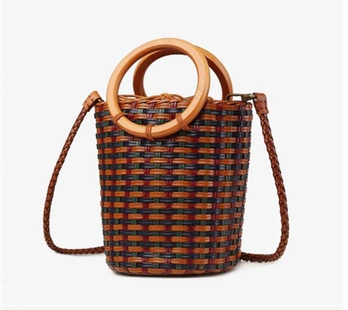 Brown cowhide leather rattan - brown,