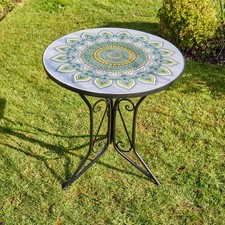 Hampshire Bistro Table Blue Floral Mosaic Design Outdoor Garden Furniture