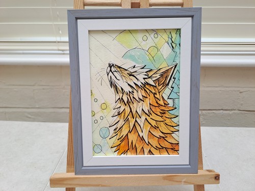 Framed basking fox original - fox,