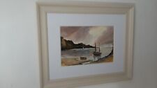 Original seascape watercolour lovely sky ,birds ,boats nice frame