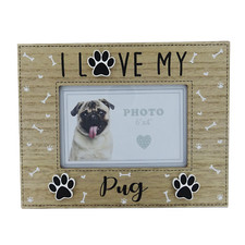 Pug Spaniel Photo Frame I Love My Dog Or Puppy Assorted Breeds 6x4" Nat Wood 