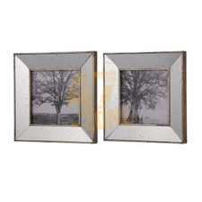 S/2 Kirby Mirror Square Picture Frames Wall Art Decor Silver Living Dining Room