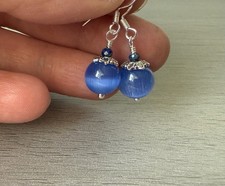 Blue Cat’s Eye & Lapis Lazuli 925 Sterling Silver Earrings Drop Dangle Silver