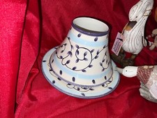 Yankee Candle Topper & Plate Cream & Blue Swirl Design Floral Shade & Base large