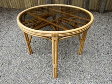 Modern Bamboo Cane 4 Seater Dining Conservatory Table Smoked Glass Boho Tiki