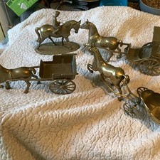 3 Brass Horse And Carts Plus 1 Brass Horse With Jockey Lovelly Brass Ornaments