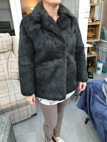 Ladies rabbit fur jacket dark - rabbit,