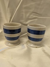 Staffordshire Vintage Chef Ware Cornishware Blue And White Stripe Egg Cups 