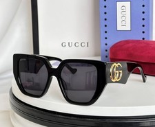 New Gucci GG0956S Oversized Geometric Women's Sunglasses Black/Grey Lense