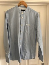 fred perry mandarin collar shirt Large Sky Blue Long Sleeve(bg4)