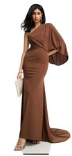 Asos Design one shouler Premium Dress with Train detail In Chocolate Brown (New)