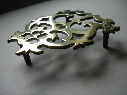 Vintage pierced brass trivet - vintage,