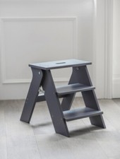 Grey Charcoal Wooden Birch Ply Step Stool Seat Foldable Kitchen