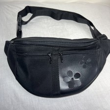 Santos Bum Bag Black And Pink Flower Design 12” Plus Adjustable Strap