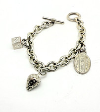 Vintage Designer DKNY Silver Plated Charm Bracelet - Toggle Clasp - Be Delicious