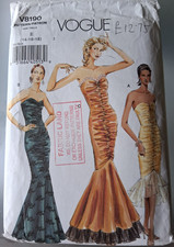 Vogue pattern V8190 strapless, long fitted evening dress with flounced hem CUT