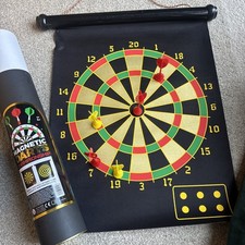 Double sided Roll up Dart Board with 5 Magnetic Non pointed darts,Excellent Cond