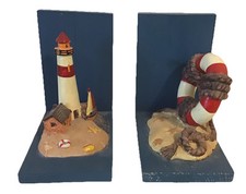 NAUTICAL THEMED BOOKENDS, Lighthouse, Life Belt Boat. House,