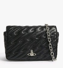 VIVIENNE WESTWOOD BLACK LEATHER MINI COVENTRY BAG WITH CHAIN STRAP RRP £320