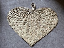 Giant 3ft tall palm leaf heart wall fan - wicker tiki boho vintage