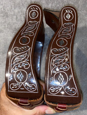 NEW 5'' BROWN ENGRAVED ANGLED WESTERN STIRRUPS
