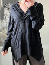 OSKA Lagenlook Black V-Neck Jumper Textured Knit Silk/Cotton/Wool Size II /XL