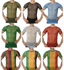  Crystal Mens 100% Cotton String Mesh Fishnet Short Sleeve T-Shirt & Hood