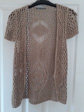 TU Ladies Short Sleeve Chrochet Open Bolero Shrug Cardigan Colour: Gold Size: 10