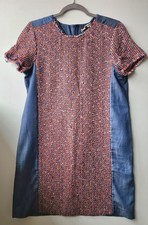 Ladies Jigsaw Dress 14 Tweed Boucle Silver Silk Lyocell Festive Work Red Blue