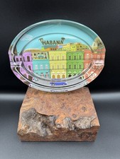 Glass Cuba Habana Cigar Ashtray For 2 Cigars
