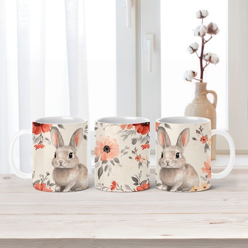Floral rabbit ceramic - rabbit, mug
