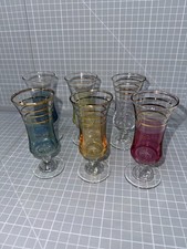 Set Mid Century Iridescent Stemmed Schooner Glasses for Aperitif Liqueur Sherry