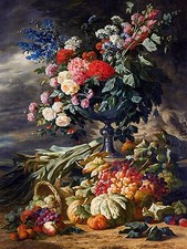 VASE FLOWERS AUTUMN FRUIT L. Schaefels Tile Mural Art Backsplash Marble Ceramic