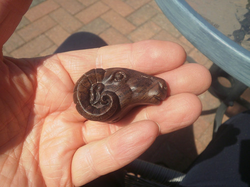Carved wood netsuke goat rams