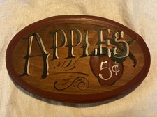 Rustic Primitive Hand Painted Wooden Sign - Farmhouse Wall Plaque “Apples 5c”