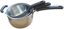 3 Matching MEYER 18/10 Stainless Steel Induction Saucepans 1.4, 2.8 & 3.8 Litre