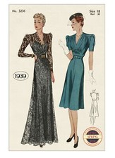 1930s Tea or Dinner Dress Vintage Sewing Pattern - Bust 36