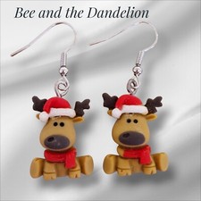 Santa Reindeer Resin Dangle Christmas Novelty Earrings