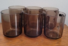 6 x Vintage 1970s Arcoroc Smoked Glass Mugs Retro Mug, France