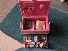 Packed Vintage Sewing Box & Contents Bundle Thread Sylko Dorcas Poppers Dean's 