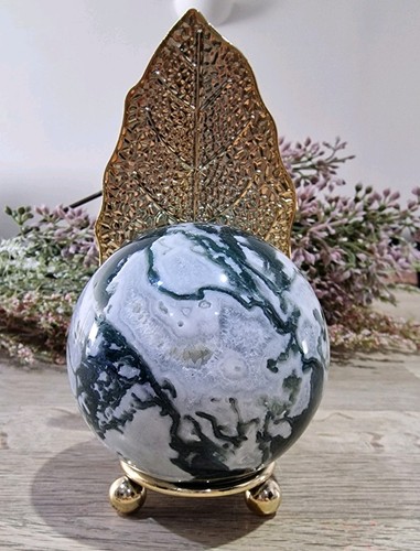 Moss agate crystal - agate, sphere