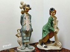 Pair of Resin Clowns - Balloons and Scooter Clown Figurines