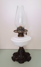 ANTIQUE  MESSENGER & SON BIRMINGHAM ? VICTORIAN OIL LAMP MILK GLASS & CAST IRON