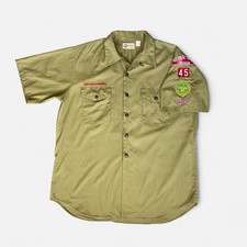 Boy Scouts of America Short Sleeve Shirt Large Olive Green Vintage Utility Retro